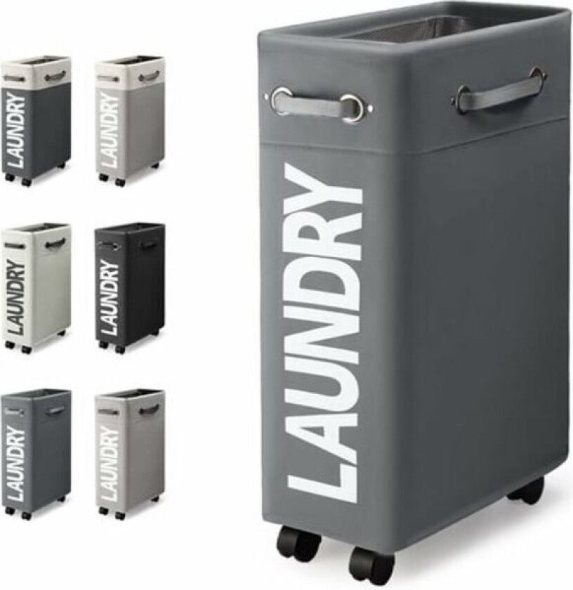 45L Slim Sammenleggbar Kleskurv med 4 Hjul, Smal Sammenleggbar Klesvaskkurv Rektangulær Klesvaskbeholder for Oppbevaring av Klær Hjemme (Mørkegrå)/NC/