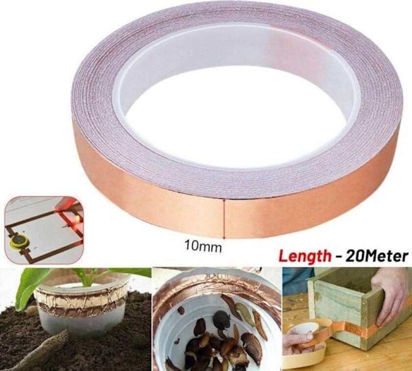 Kobbertape mot snegler - 10 mm bredde - 20m rull - Kobber