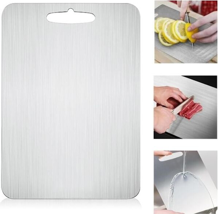 Skjærebrett i titan, skjærebrett i rustfritt stål, dobbeltsidig skjærebrett i titan for kjøtt, skjærebrett for frukt - Xin h 34*23cm