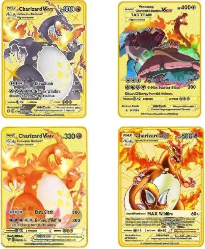 Charizard Vmax Metallkort - 4 stk Ultra Sjeldne Kort Metallkort V Kort/vmax/ex/dx Samlekort - Gaven til Samlere