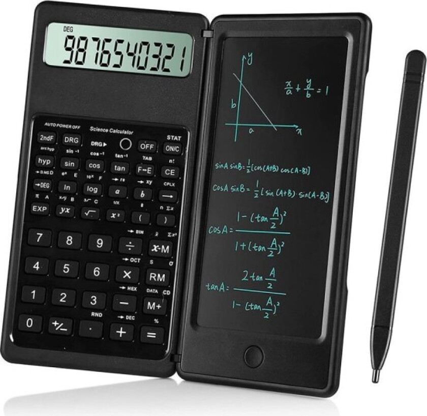 Vitenskapelig kalkulator (svart) Ultra-tynn med slettelig skrivetavle, matematikk/geometri fysikk kalkulator/10 siffer LCD kalkulator for kontorberegning