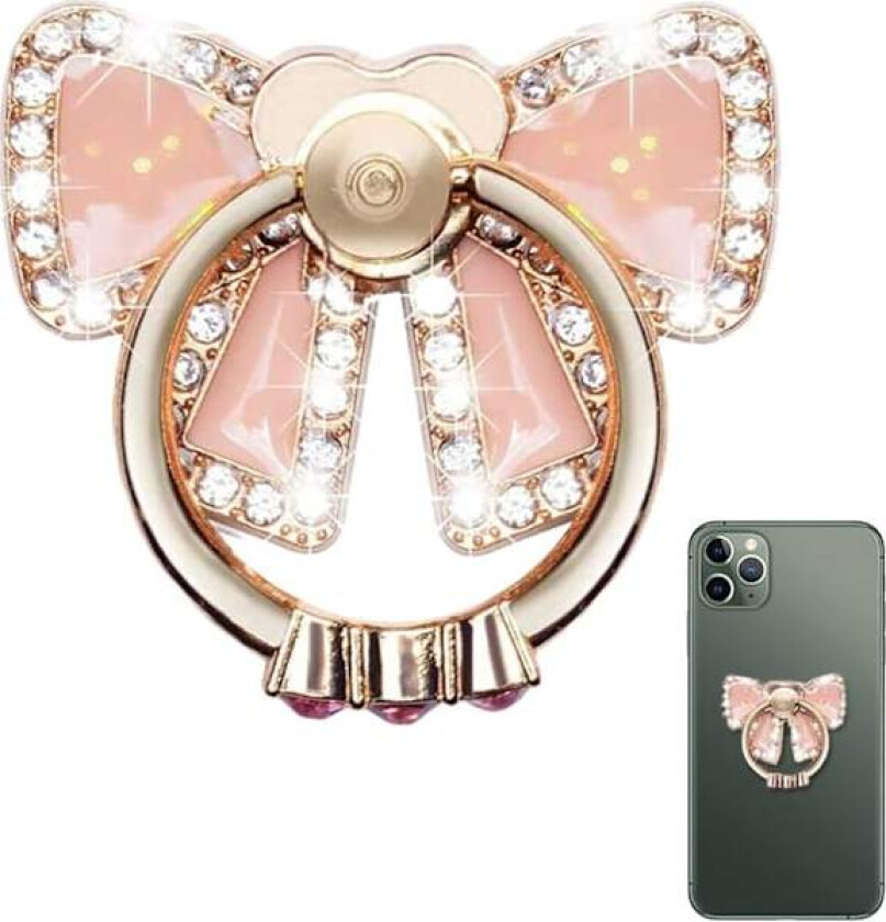 Mobiltelefon Ringholder, Fingergrep Ringstativ Holder 360 Rotasjon Selvklebende Glitter Sløyfe Kickstand Ring for Telefon