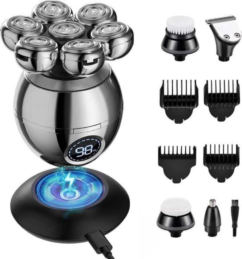 7D Barbermaskin for menn, Beedove 6 i 1 våt/tørr elektrisk barbermaskin for ansikt og hode