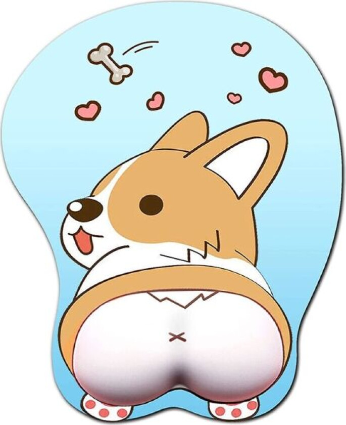 Anime Corgi Musematte med håndleddsstøtte Gel Ergonomisk Hund 3d Musematte for kontor PC bærbare datamaskiner (blå)