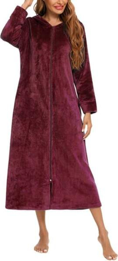 REMAKE Kvinners glidelås opp fleece badekåpe myk varm badekåpe