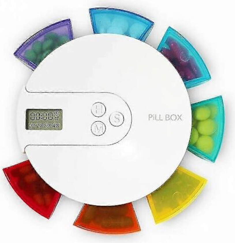 7 Dagers Automatisk Pilledispenser med Vekkerklokke Ukentlig Pilleboks Elektronisk Medikamenthåndterer