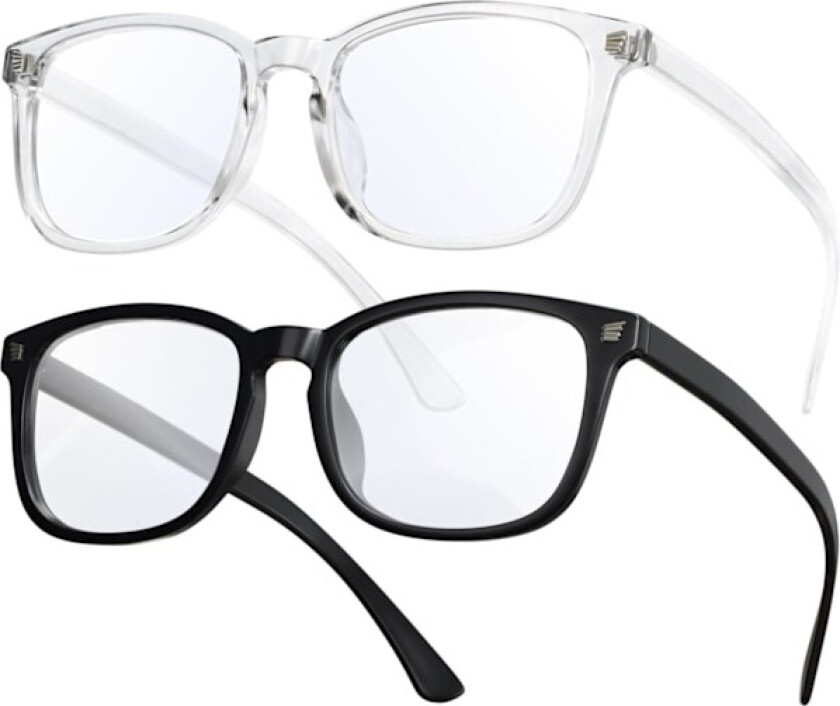 Bilde av 2 Pakke Blålysblokkerende Briller, Data/Lese/Gaming/TV/Telefon Briller for Kvinner Menn, Anti Øyebelastning & UV-Refleks (Lys Sort+Klar)