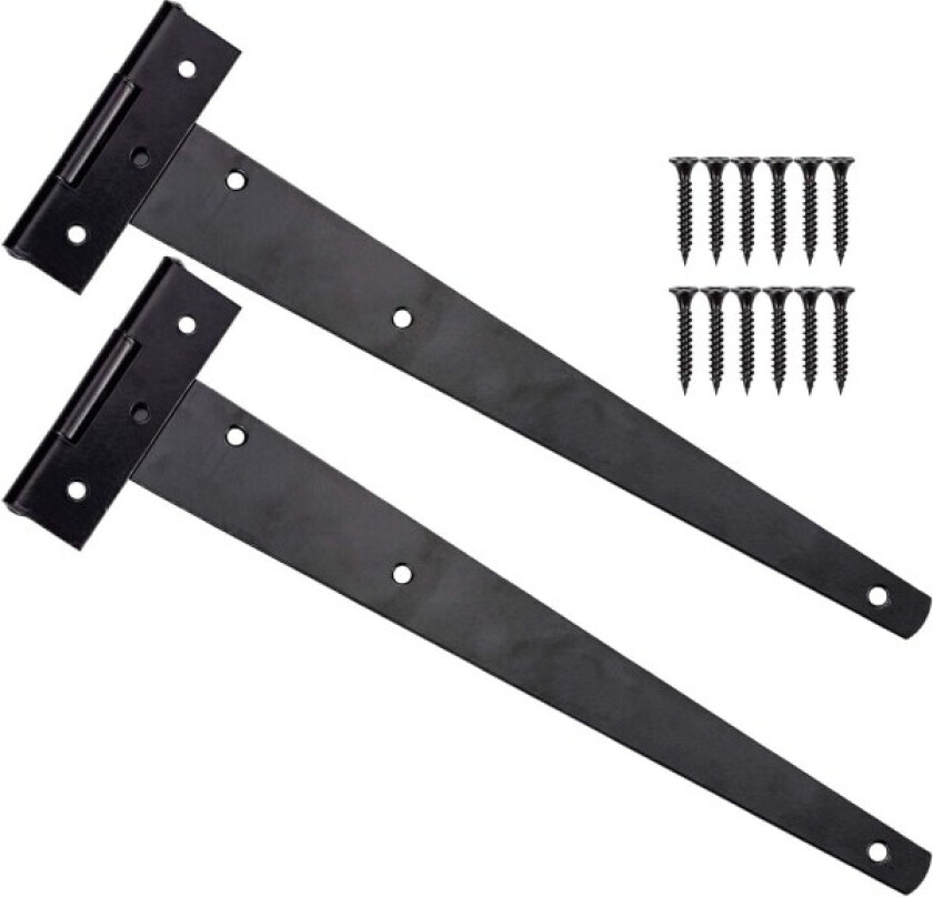 2 stk. sorte dørhengsler 12 tommer T-hengsler Heavy Duty T-hengsel med 12 skruer Utvendige T-hengsler for låvedører, 300mm