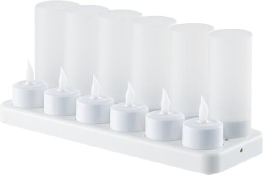Flammeløse lys - 12 oppladbare LED-flimrende telys + 12 frostede kopper - Leveres med ladestasjon, ingen batterier nødvendig - Perfect-XIN