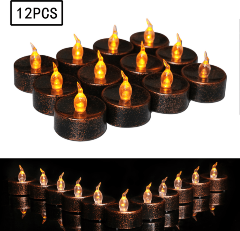 12-pak LED sorte stearinlys, batteridrevne telys, sorte flammer