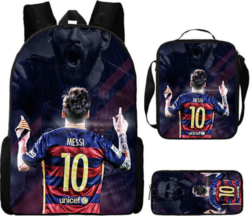 3-delt sett fotballstjerne Lionel Messi ryggsekk skoleveske y P1