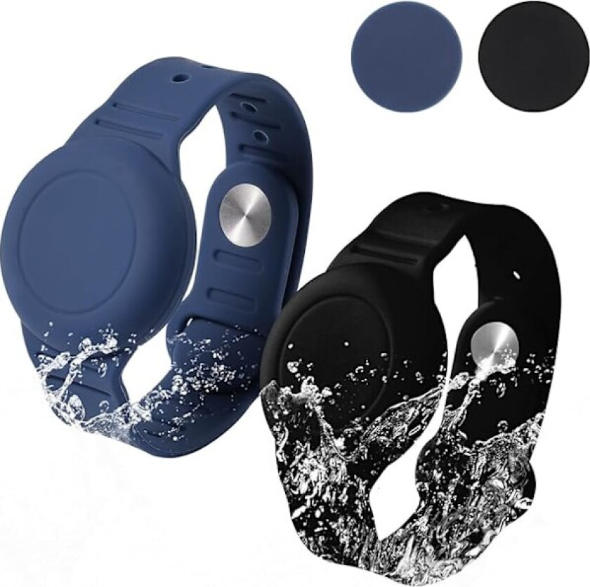 2 stk. armbånd for Airtag, vanntett mykt silikonarmbånd for Airtag barn, anti-tapt justerbart barneklokkebånd (blå, svart)