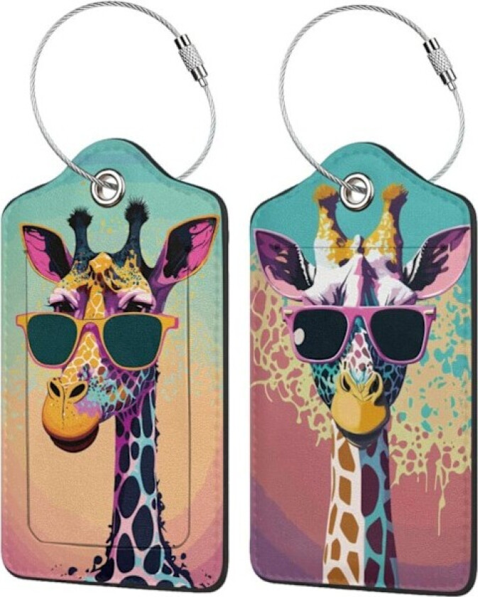 2 stk. Giraff Bagasjelapper for Koffert, Søte Unike Lærveskeetiketter Identifikatorer Personvern Deksel ID-etikett med Slitesterkt Stål