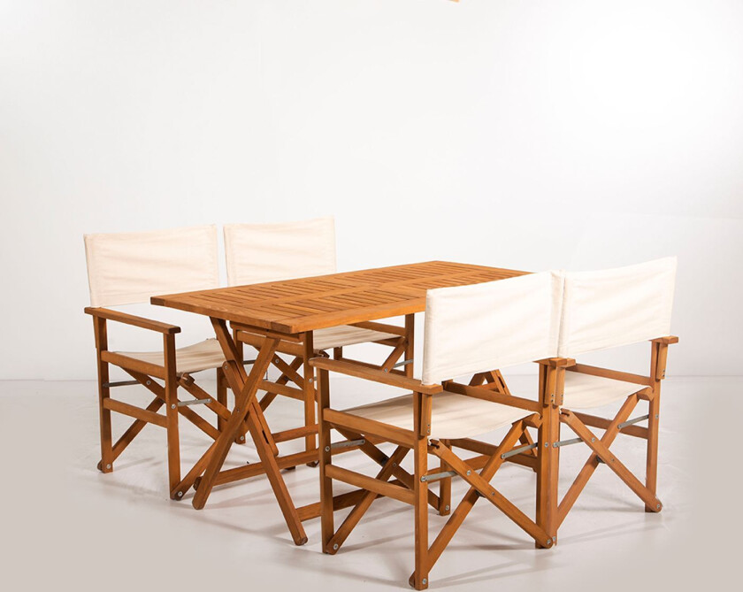 MYR01 Hagebord og stolsett (5 deler), kremfarget