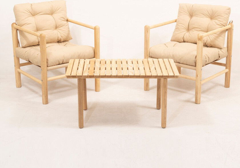 MYG02 - Kremfarget hagebord og stolsett (3 deler), Kremfarget