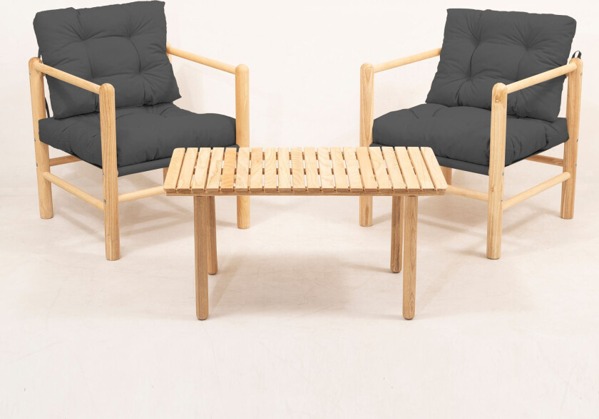 MYG02 - Antrasitt hagebord og stolsett (3 deler), antrasitt