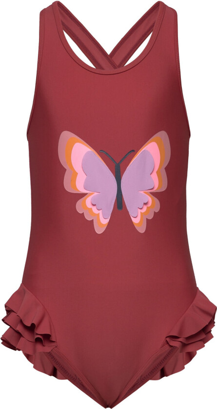 Swimsuit W. Application Badedrakt Badetøy Brown Color Kids