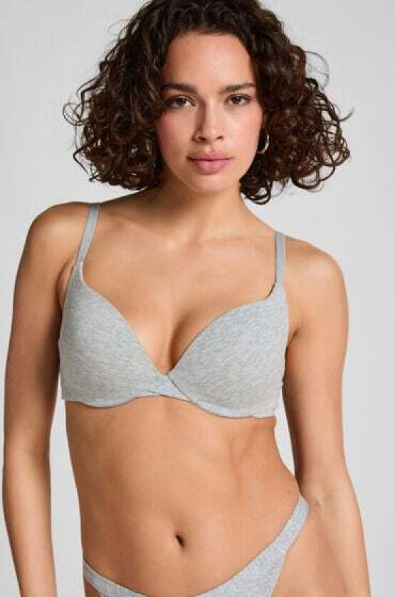 Push-up-BH med vattering og bøyler i bomull Grå