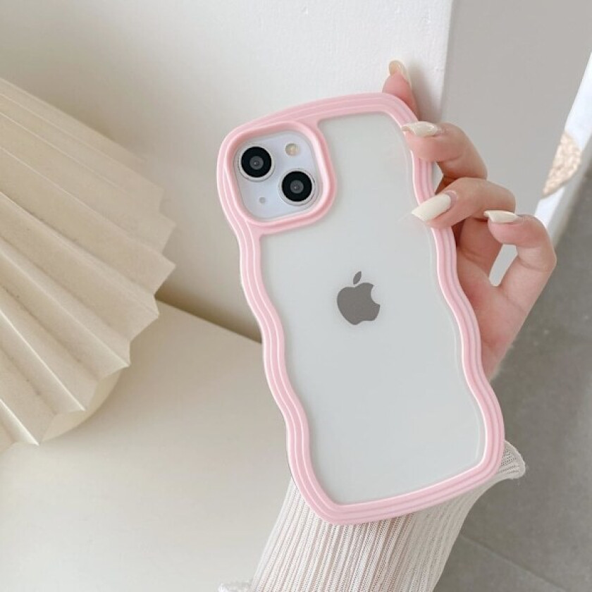 Deksel, Søtt Krøllete Bølge Ramme Gjennomsiktig Deksel, Transparent Myk Silikon Beskyttende Telefondeksel for iPhone 14 Plus - Rosa