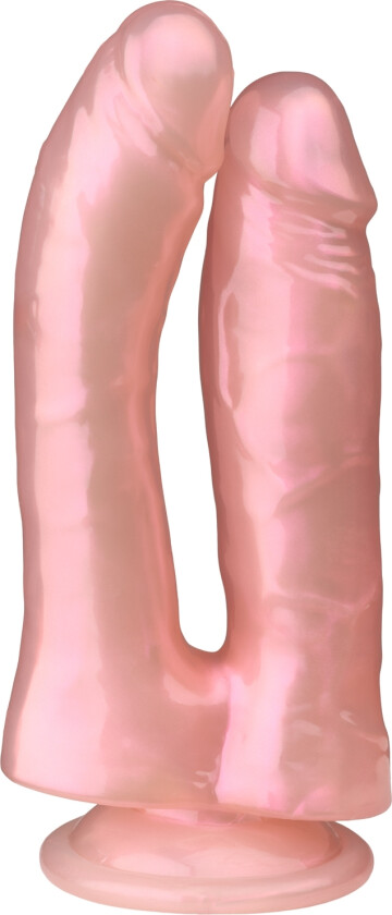 Pink Pearlscent Dobbeldildo med Sugekopp - Lyserosa