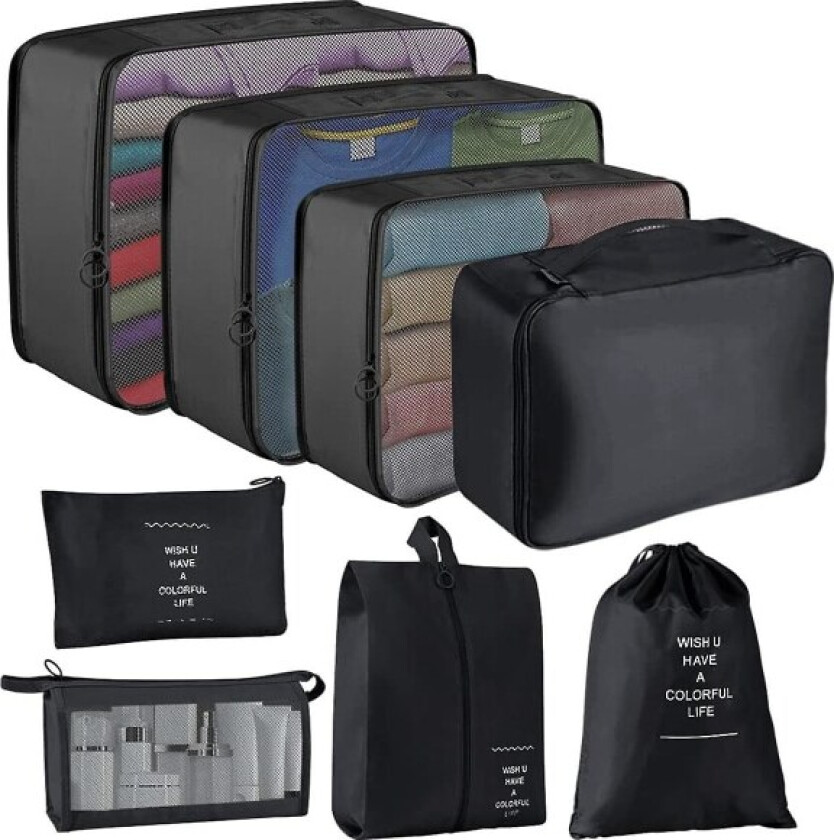 Bilde av Pakkeposer til koffert, 9 stk Lett reisebagasjeorganisatorsett, Vanntett (FMY)