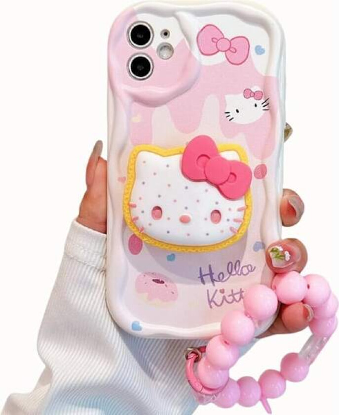 Kompatibelt Søtt Katte-deksel for iPhone, Rosa Kawaii med Stativ og Anheng, Tegneserie Klart Mykt TPU-deksel iPhone 13