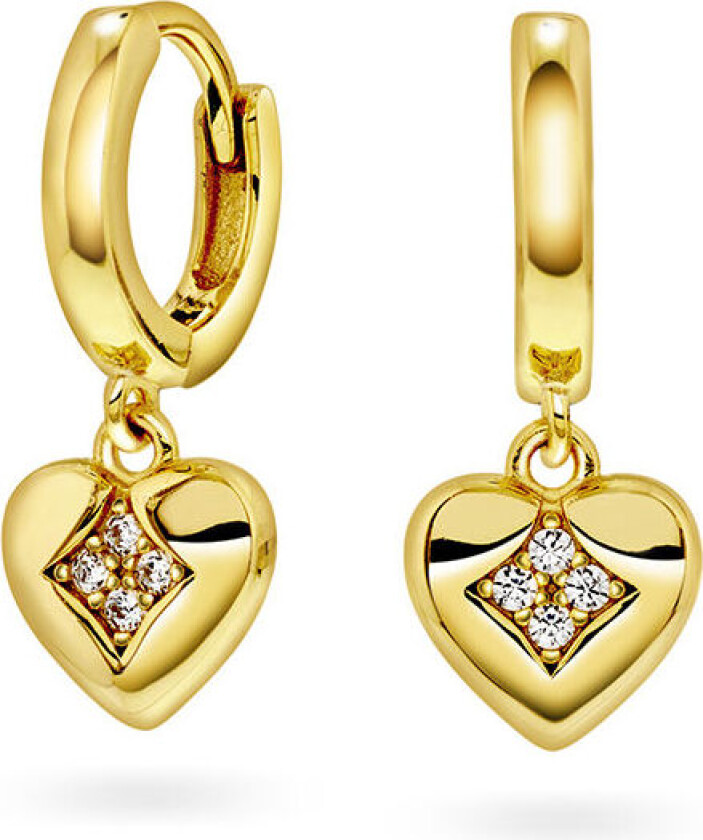 , Øreringer til barn i 925 forgylt sølv  med hjerte og zirkonia