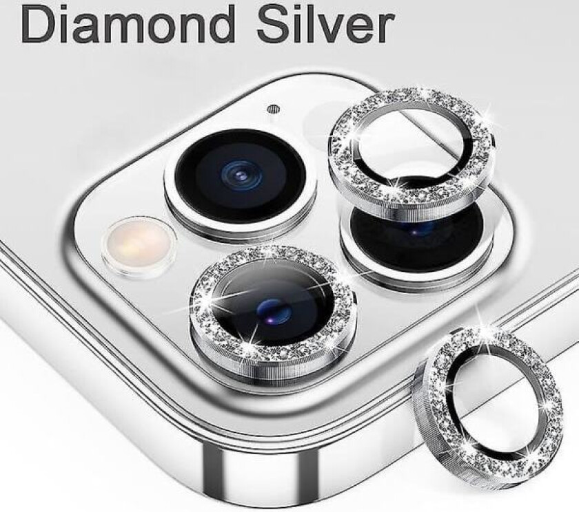Linse for Iphone 14 13 Pro Max 12 11 Kamerabeskyttelse Glassfilm Deksel Diamant Sølv 12 eller 12Mini (2 STK)