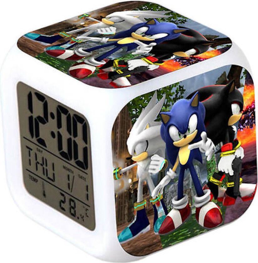 Sonic Digital Vekkerklokke med 7 Fargeskiftende LED-Nattlampe Anime Spill Sengesidebordsklokke Hjeminnredning Barn Kreative Gaver