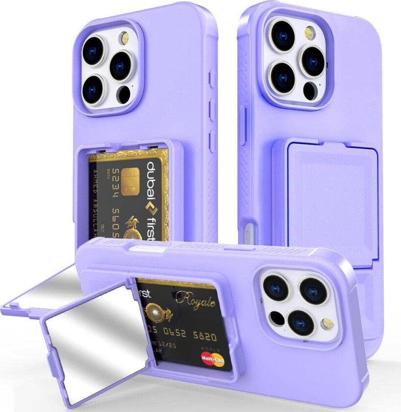 iPhone 16 Pro Max Fleksibelt Plast Deksel med Kortholder & Innebygd Speil – Lilla