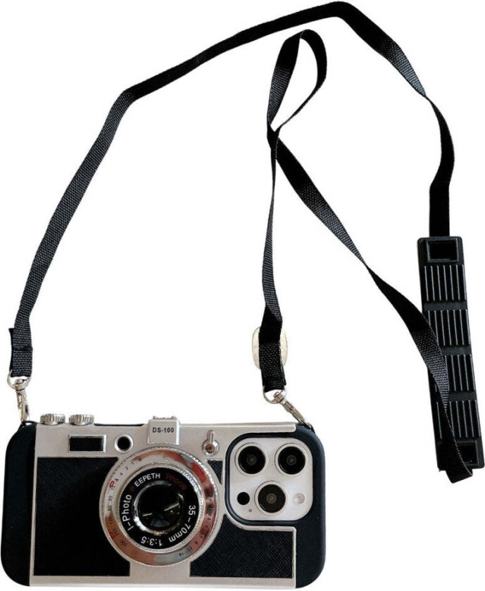 iPhone 15 Pro Max Retro Kamera Deksel med Skulderstropp – Svart