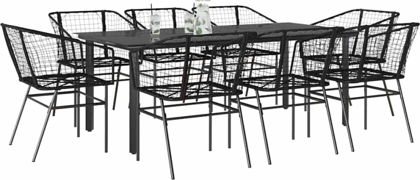 Hagespisegruppe 9 deler svart polyrotting glass