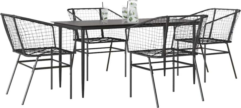 Hagespisegruppe 5 deler svart polyrotting glass