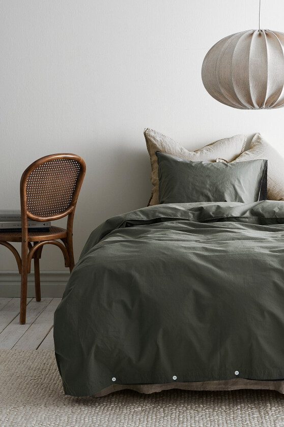 Sengesett Neely i vasket bomullspercale, 2 eller 3 deler - Grønn