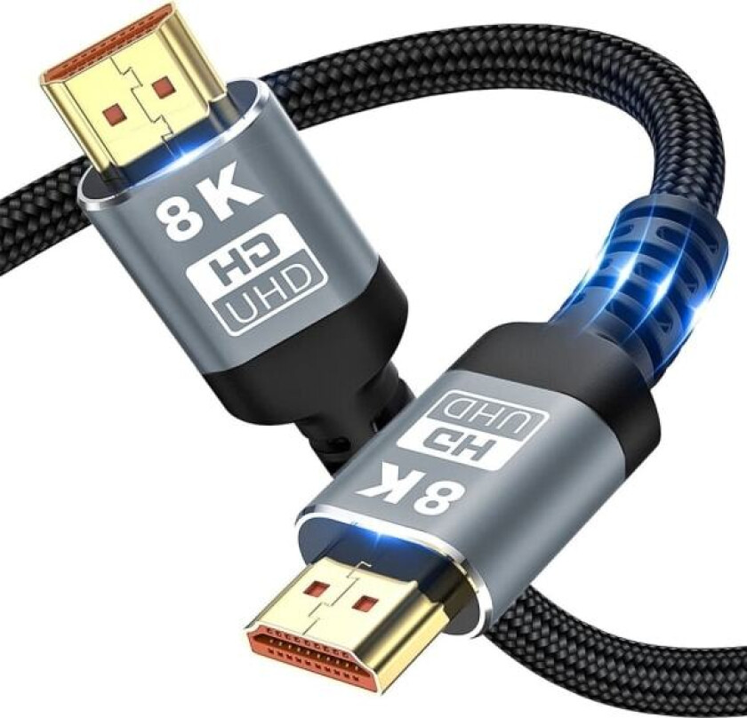 HDMI-kompatible kabler 2.1 48 Gbps 8K Ultra High Speed Flettet kabel, 4K @ 120Hz, 8K @ 60Hz, HDCP 2.2 & 2.3, HDR 10 0,5m