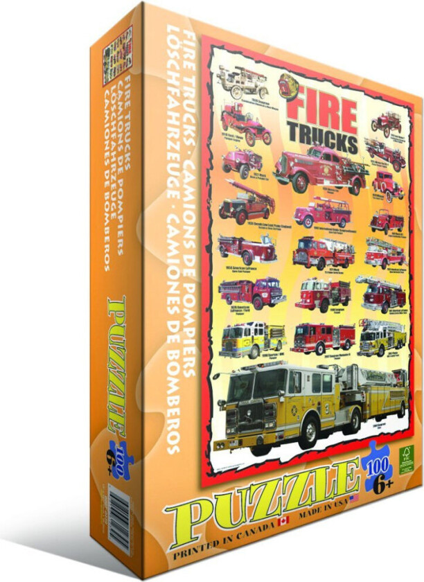 Puslespill - 100 Brikker - Fire Trucks