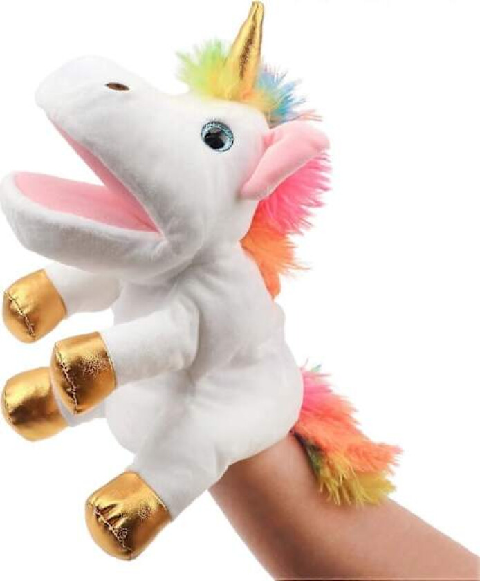 Plush Unicorn Hånddukke med Åpen Bevegelig Munn for Fantasifull Lek, Rollespill, Interaktivt Leketoy for Fortelling, Dukketeater, Bursdag