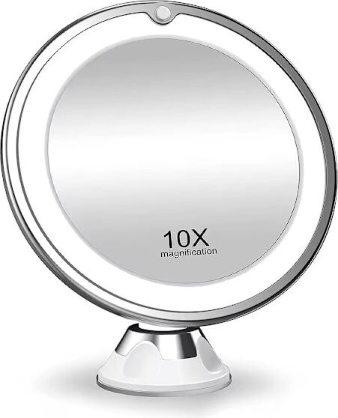 Sminkespeil med sugekopp, LED-lys og 10x forstørrelse Hvit