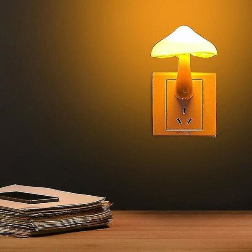 2x LED Nattlampe Sopp Veggkontakt Lampe EU-plugg Varmhvit Lyskontroll