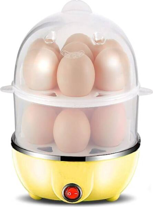 Multifunksjonell elektrisk eggkoker i rustfritt stål (dobbelt lag) Kan koke 14 egg om gangen, flertrinns timer selvkontroll koking av kylling, med automatisk