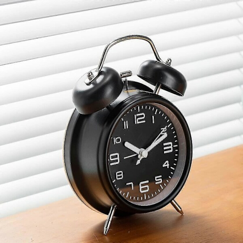 Høy Vekkerklokke for Tungsovere Voksne, Stille Ikke-Tikkende Dobbel Klokke Vekkerklokke for Soverom, Batteridrevet Analog Vekkerklokke med Bakgrunnsbelysning (4\"