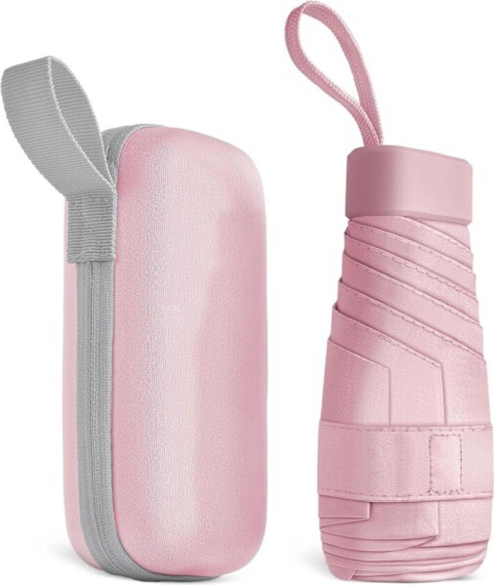 Reiseparaply, 6 Ribber Mini Paraply Liten UV-Paraply, Sammenleggbar Solparaply Vindtett Regnbeskyttelse med Kapselveske, Sammenleggbar Bærbar Lommeparaply