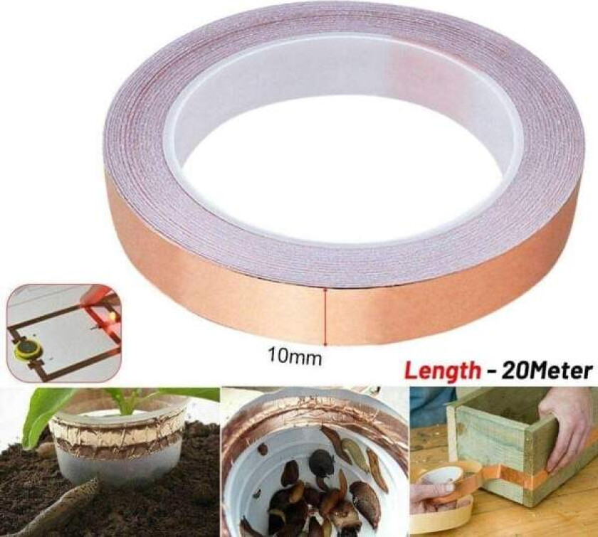 Kobbertape mot snegler - 10 mm bredde - 20m rull - Kobber Kobber