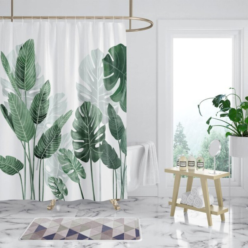 Dusjforheng 180x200 anti-mugg dusjforheng grønne blader planter vannavstøtende badeforheng laget av polyester vaskbart baderomsgardin