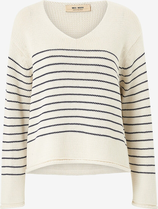 Genser mmBine LS V-neck Stripe Knit - Natur