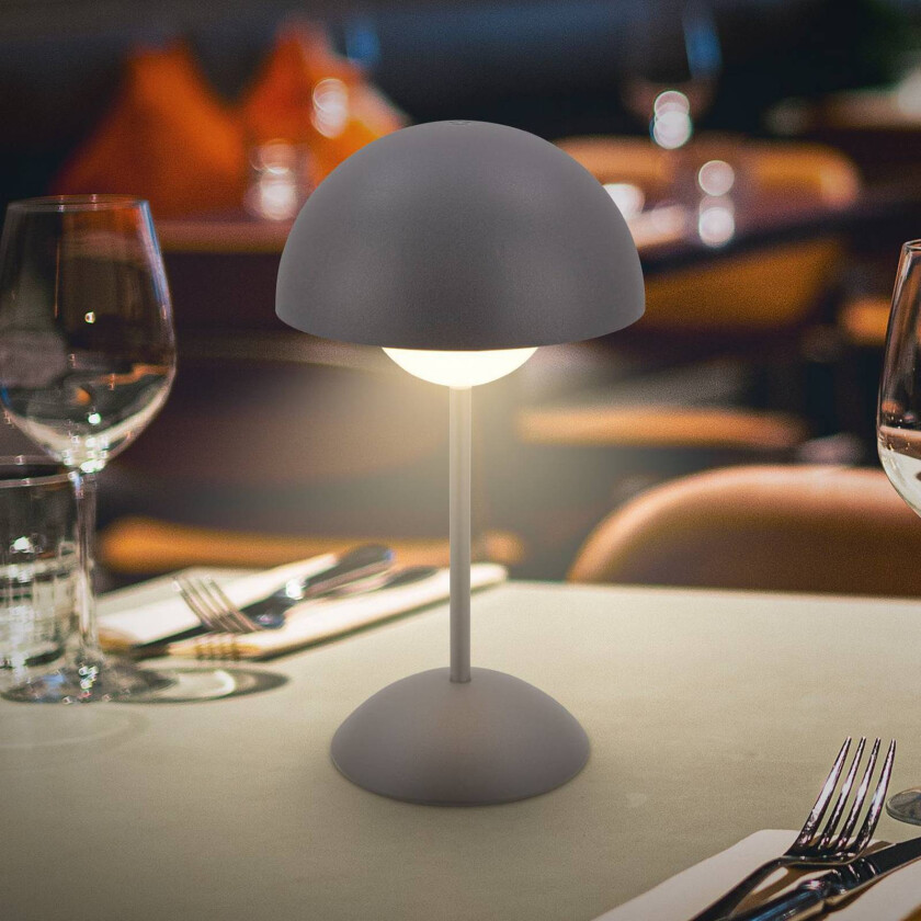LED-bordlampe med batteri Kugle, antrasitt, metall, IP44, dimbar.