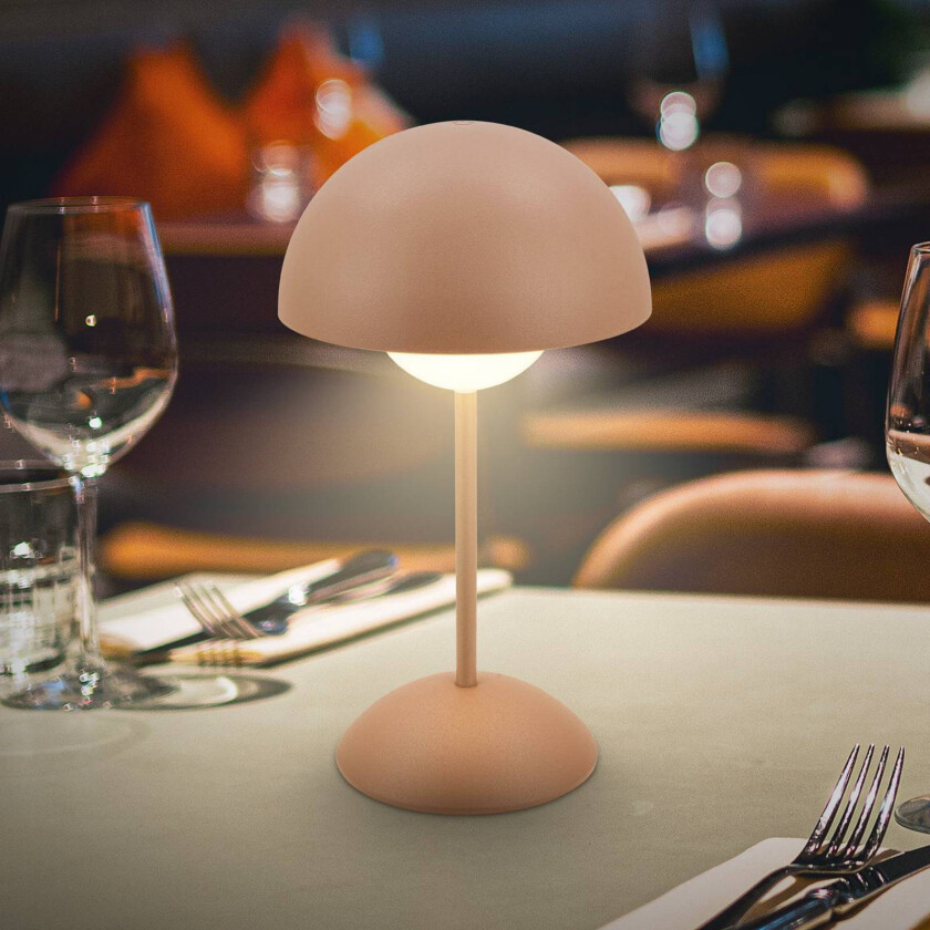 LED-bordlampe med batteri Kugle, brun, metall, IP44, dimbar