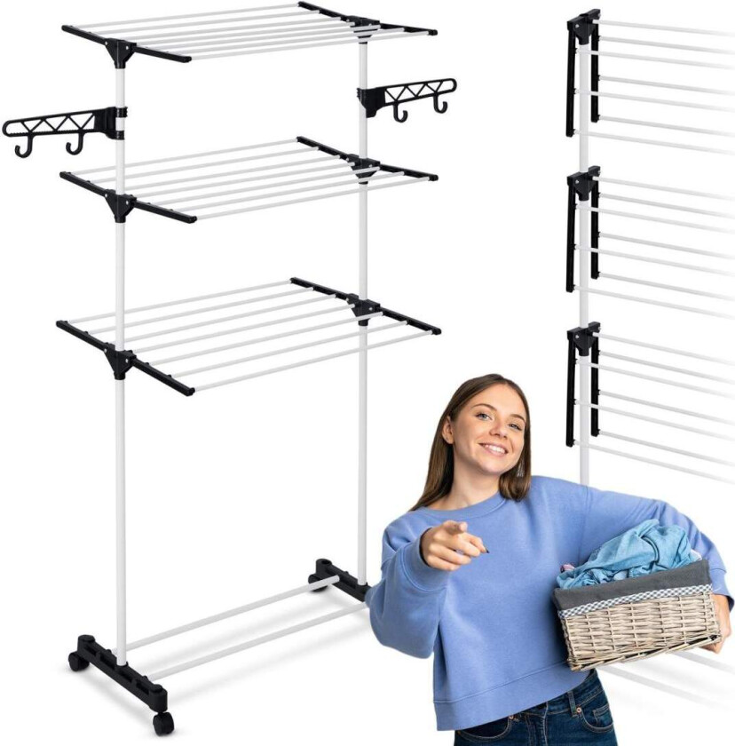 Hvit sammenleggbar tørkestativ Delia, 15 meter tørkelengde