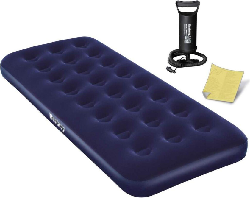 Oppblåsbar madrass 185x76x22 cm med Bestway 67000 stempelpumpe