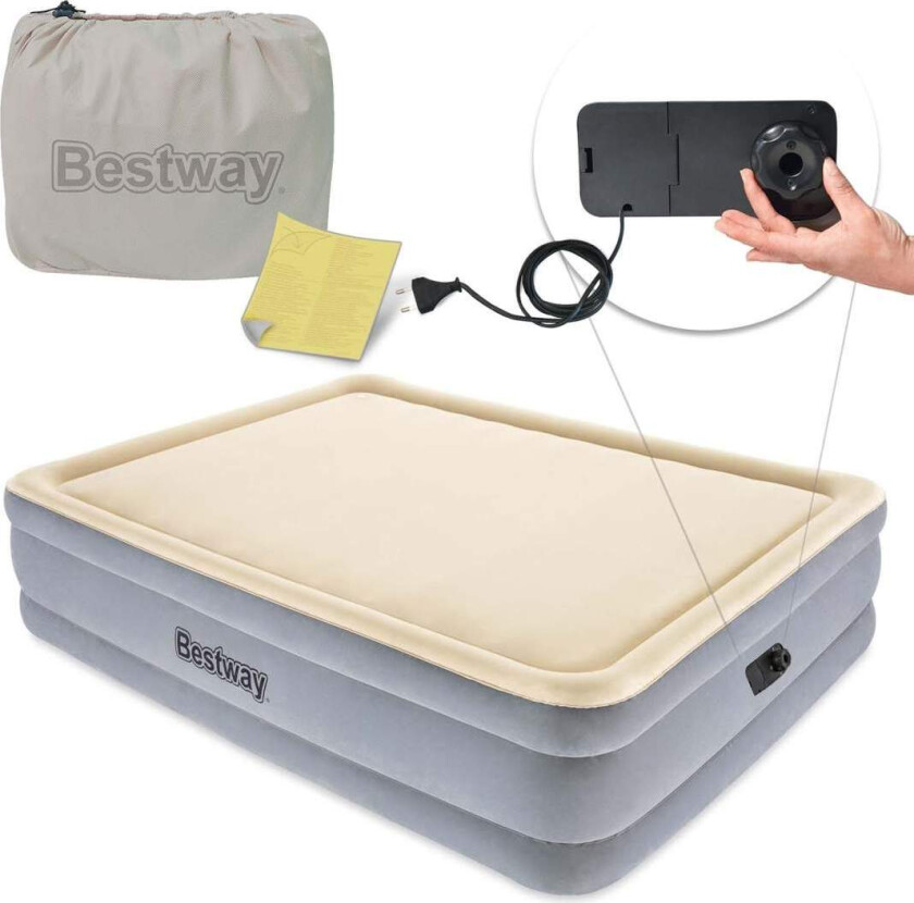 Oppblåsbar madrass 203x152x46 cm med innebygd elektrisk pumpe Bestway 67486